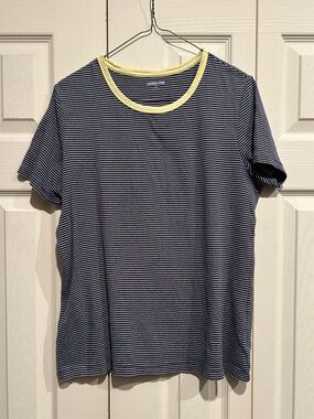 Lands' End Women's Navy and White Stripe Tee with Yellow Trim